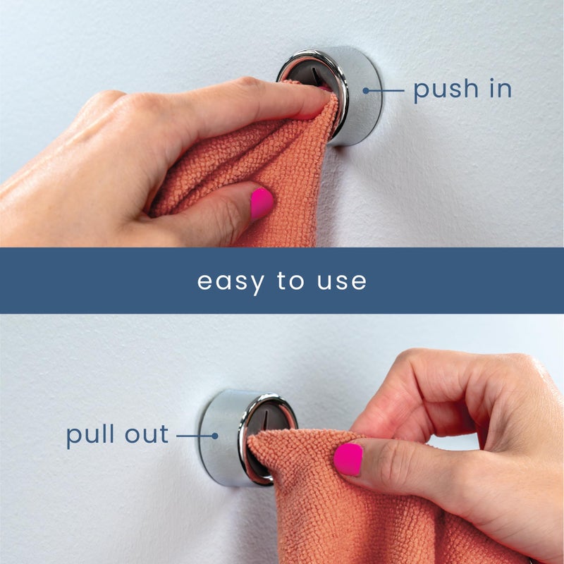 S&T INC. Round Adhesive Push Towel Hooks for Kitchen, Hand and Dish Towels, Grey, 4 Pack - Image 3